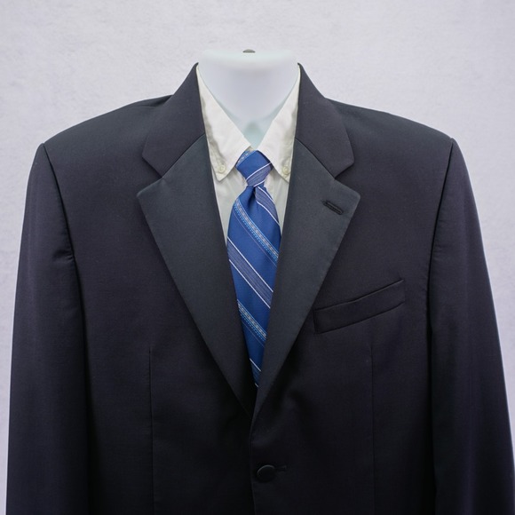 Calvin Klein Black Wool 2 Felt Button Tuxedo Jacket‎ 40R